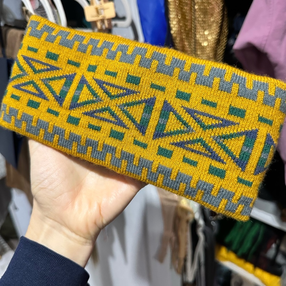 Vintage Ear-warmer Yellow, Blue, Green Geometric Pattern